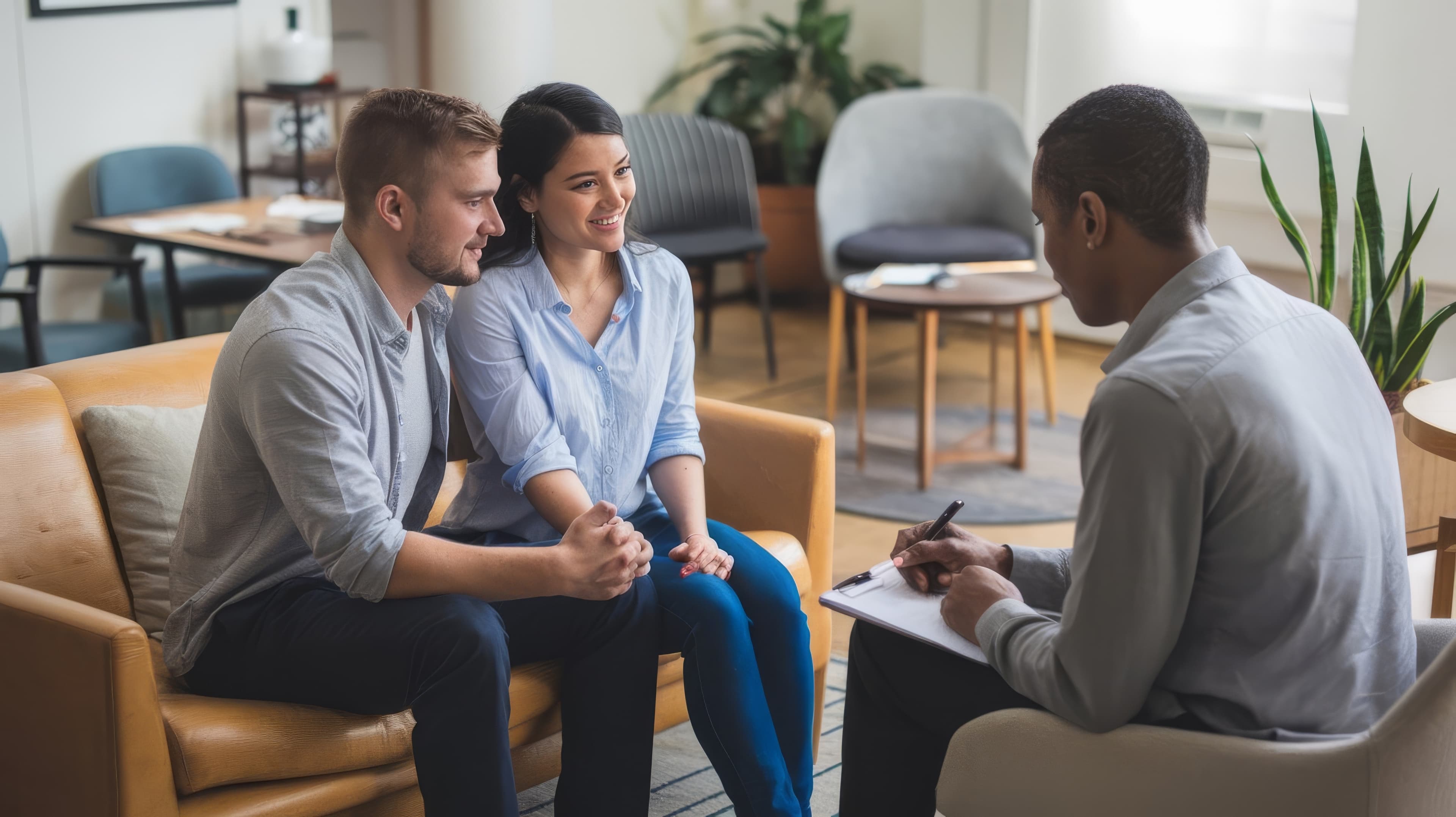 Couple receiving mental health consultation